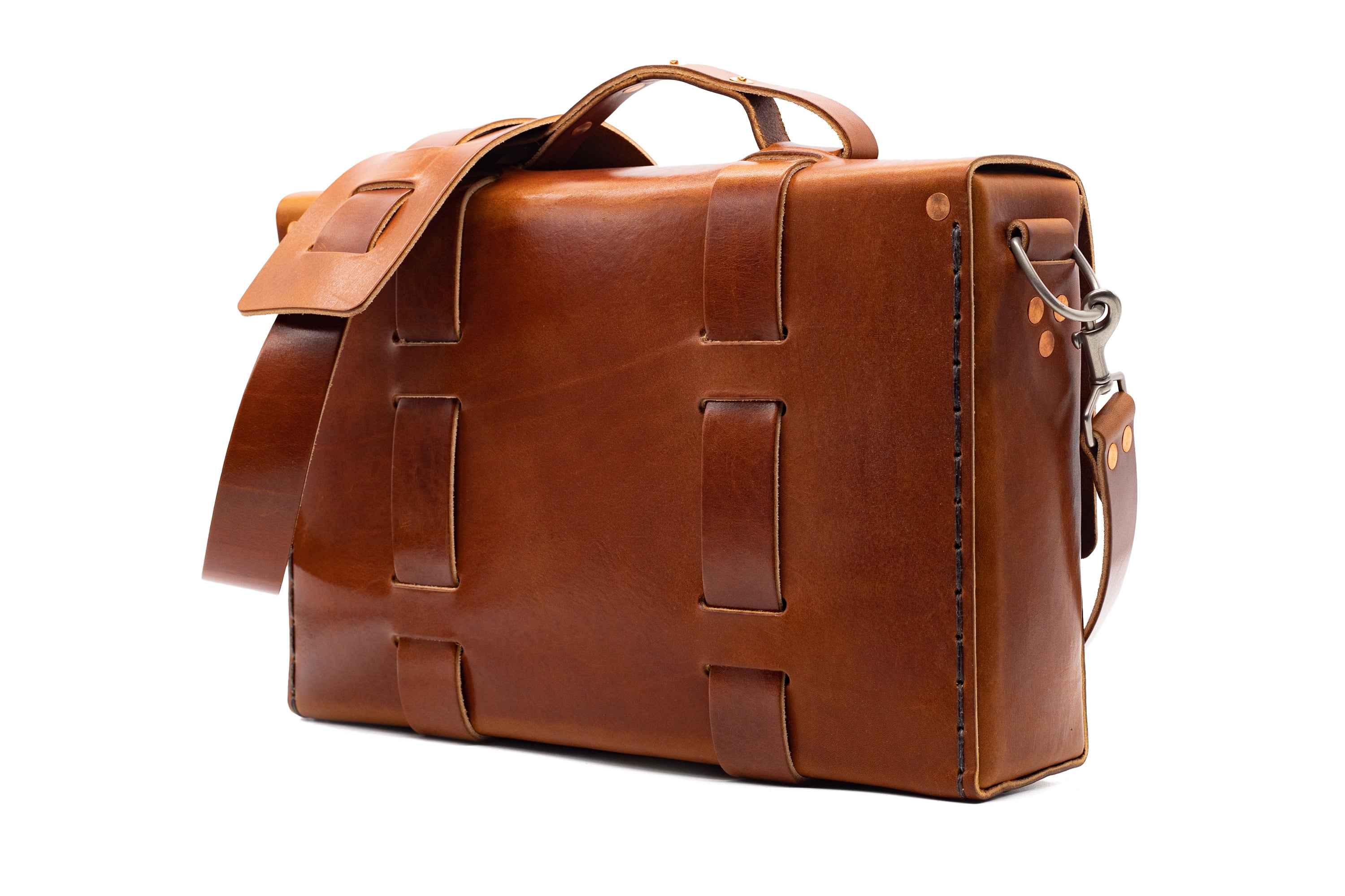 SEASONED COLLECTION NO. 4313 MINIMALIST STANDARD LEATHER SATCHEL IN AMBER BROWN - ONLY 1 MADE