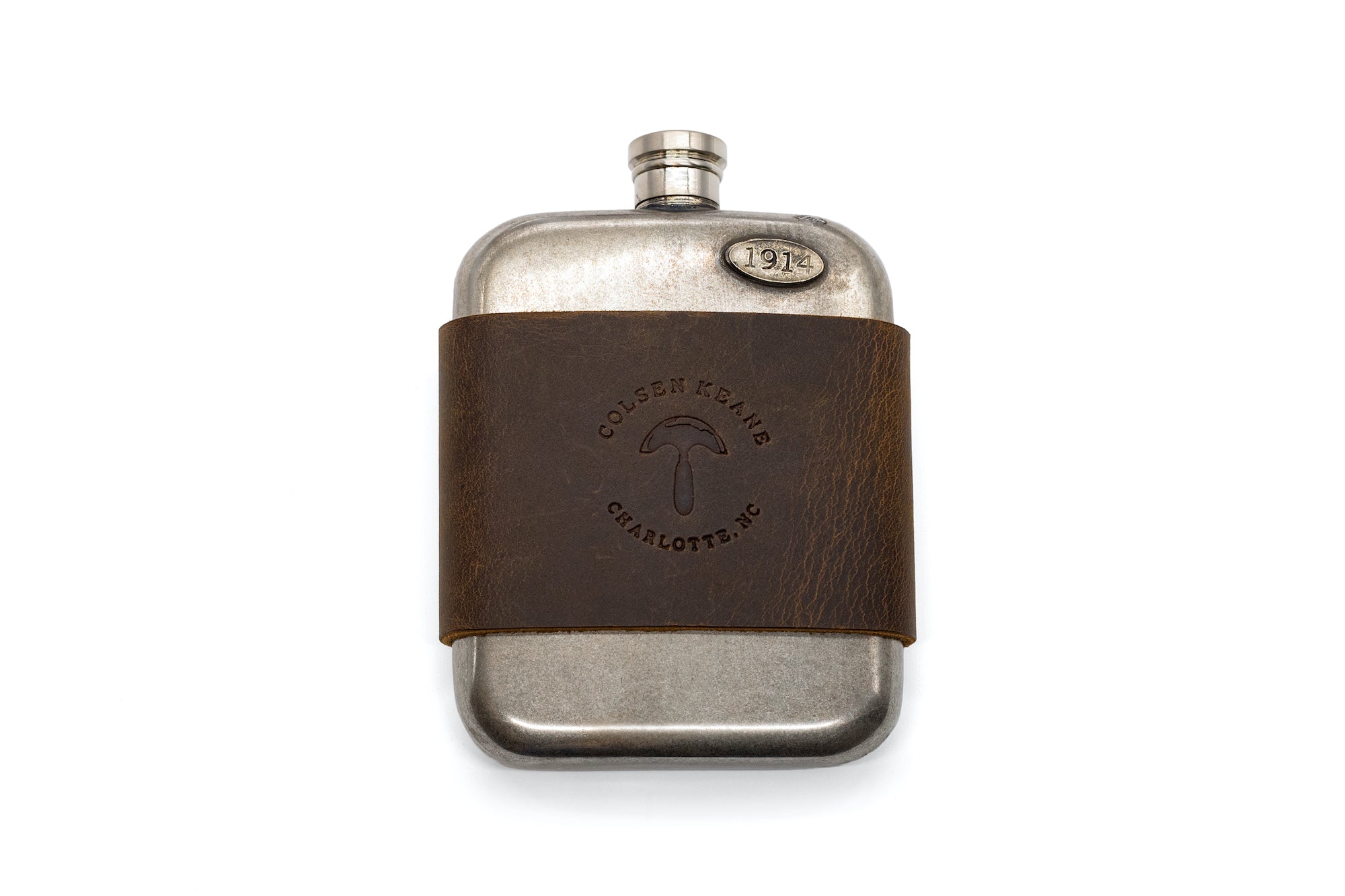 No. 618 - Leather Wrapped Vintage Pewter Flask
