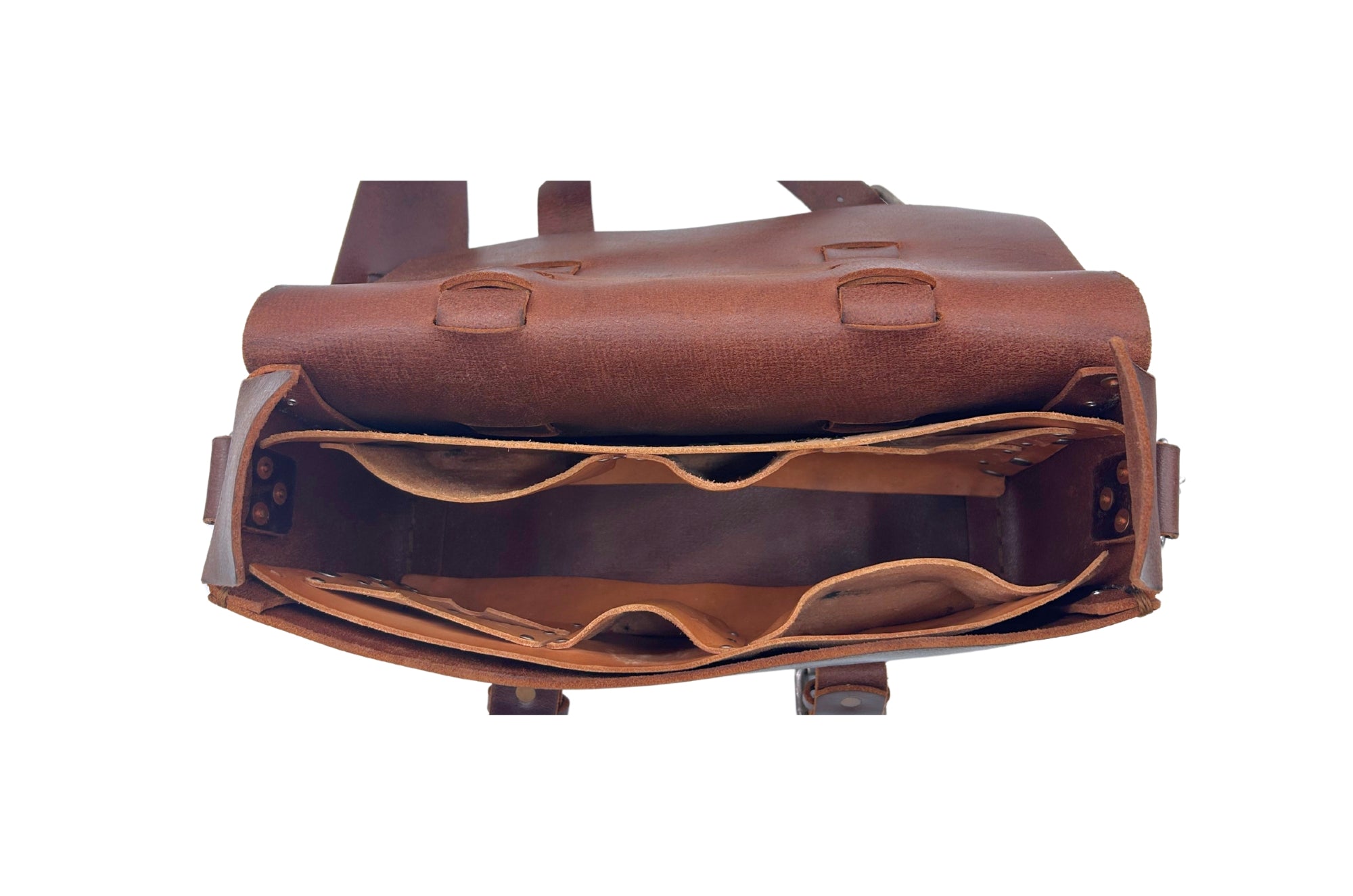 SEASONED COLLECTION NO. 4313 MINIMALIST STANDARD LEATHER SATCHEL IN Relaxed Mahogany with Newspaper pocket & 2 leather dividers
