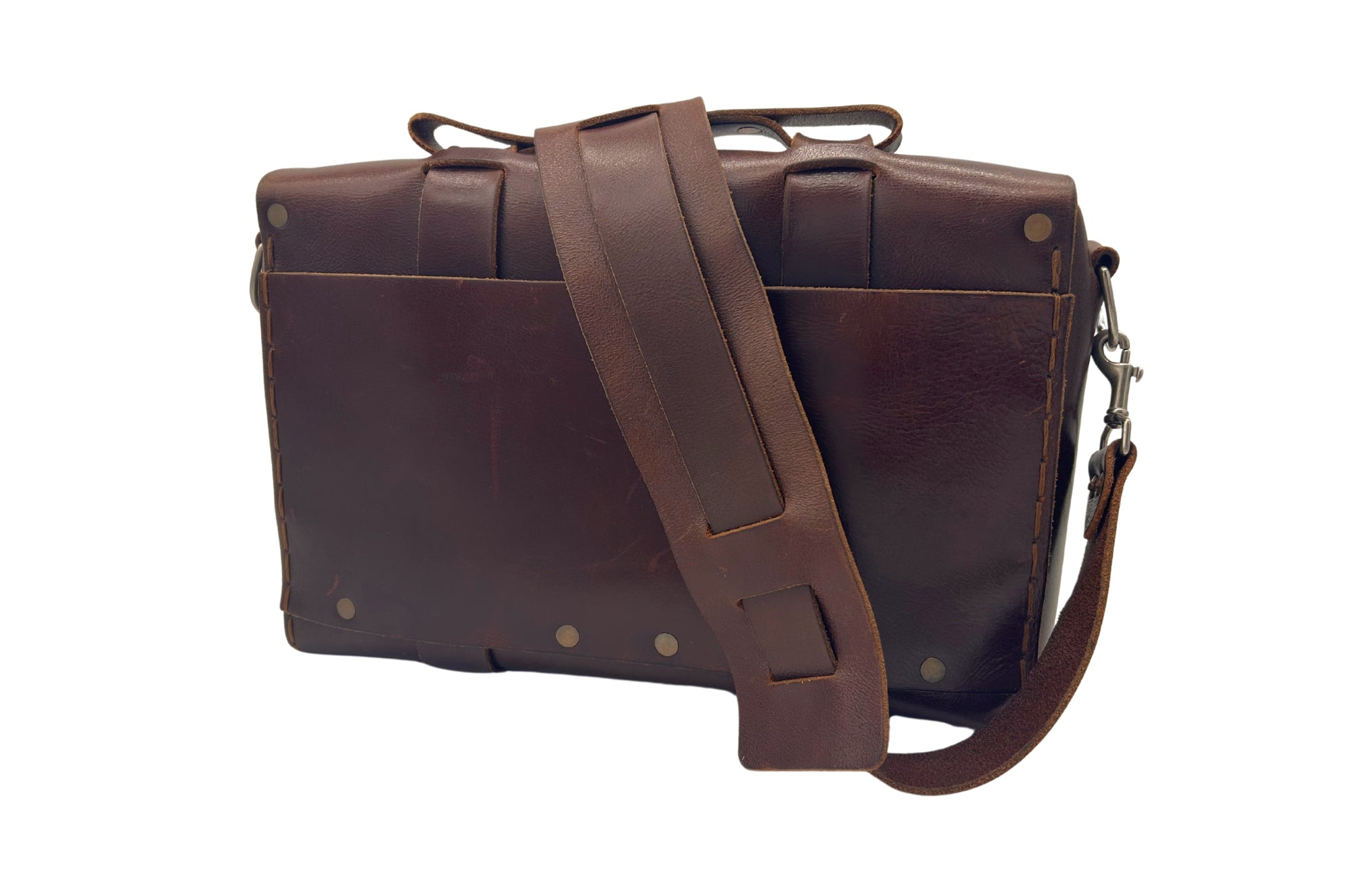 SEASONED COLLECTION NO. 4313 MINIMALIST STANDARD LEATHER SATCHEL IN Relaxed Mahogany with Newspaper pocket & 2 leather dividers