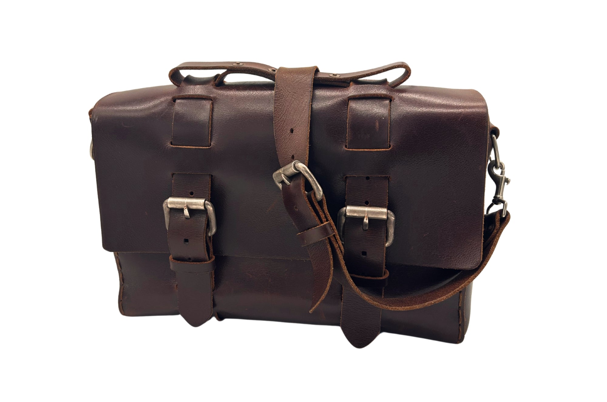 SEASONED COLLECTION NO. 4313 MINIMALIST STANDARD LEATHER SATCHEL IN Relaxed Mahogany with Newspaper pocket & 2 leather dividers
