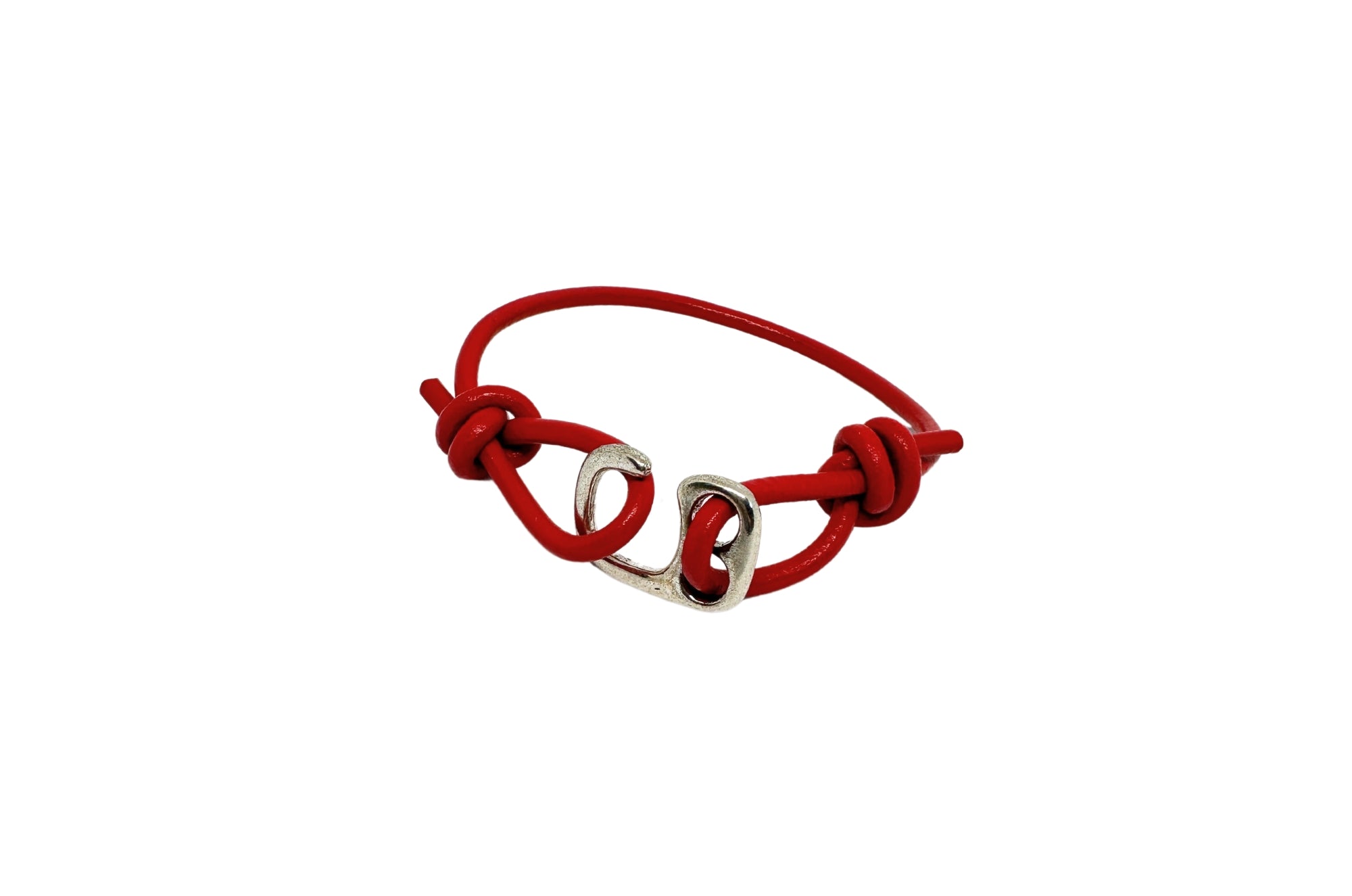 SILVER HOOK HAND-TIED KNOT LEATHER BRACELET