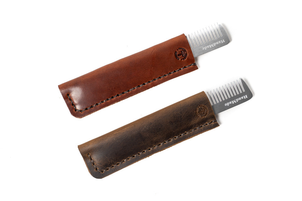 No. 1220 - Fendrihan Metal Double-Tooth Barber Comb with Leather Sheath